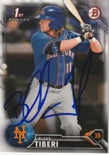 BLAKE TIBERI  NEW YORK METS  SIGNED 2016 BOWMAN DRAFT PICKS CARD #BD-47