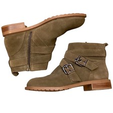 Botas Bleecker & Bond Verde Ejército Gamuza Kelsey Tobillo Cremallera Tacón Bajo Talla 8