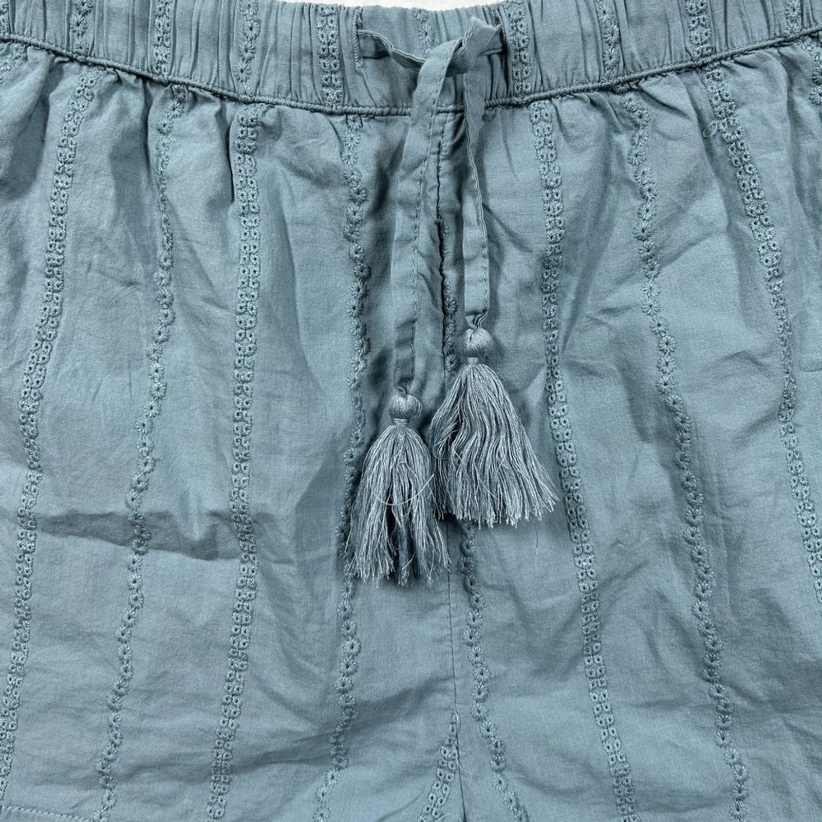 Shabby Chic Dusty Blue Pajama Shorts Size Large Eyelet Embroidered Drawstring