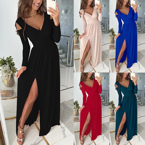 Green Bridesmaid Maxi Dress with Sexy Slit and Long Sleeves (Size S 2XL) - Picture 2 of 22