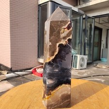 725g RARE Natural blue Volcanic Rock agate obelisk Quartz Crystal Tower Point