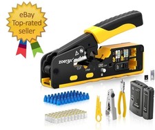 Cat7 RJ45 Crimping Tool, Cat 7 Cat6 Cat5 Pass Through Ethernet Crimping Tool Kit