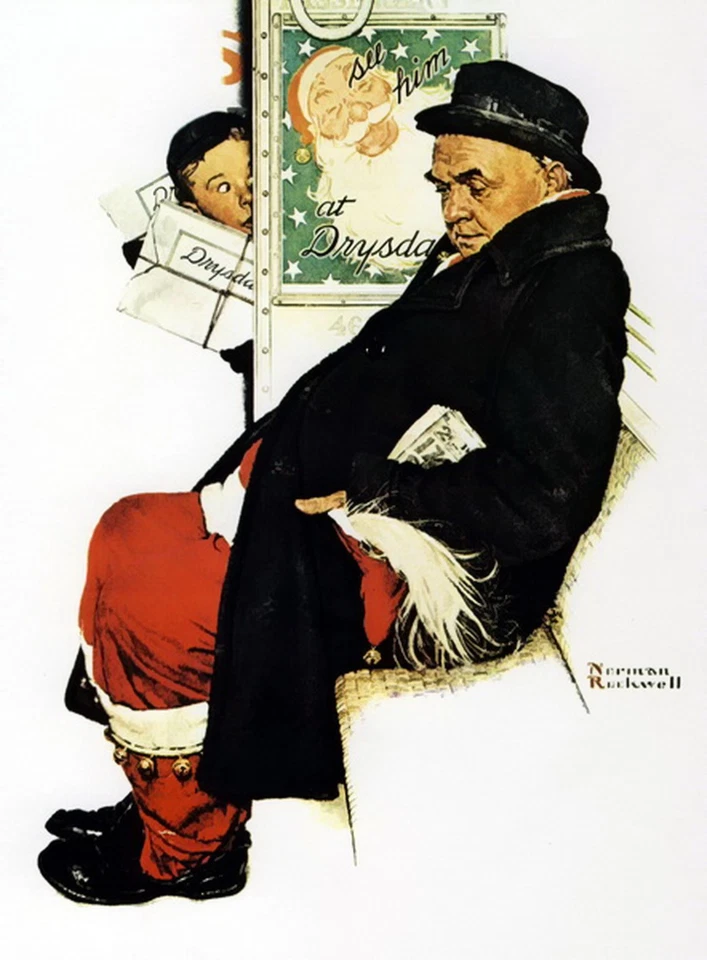 Set 4 Vintage 50+yr Old Art Print Santa Toy Stocking Christmas Holidays Caroler - image 4 of 4