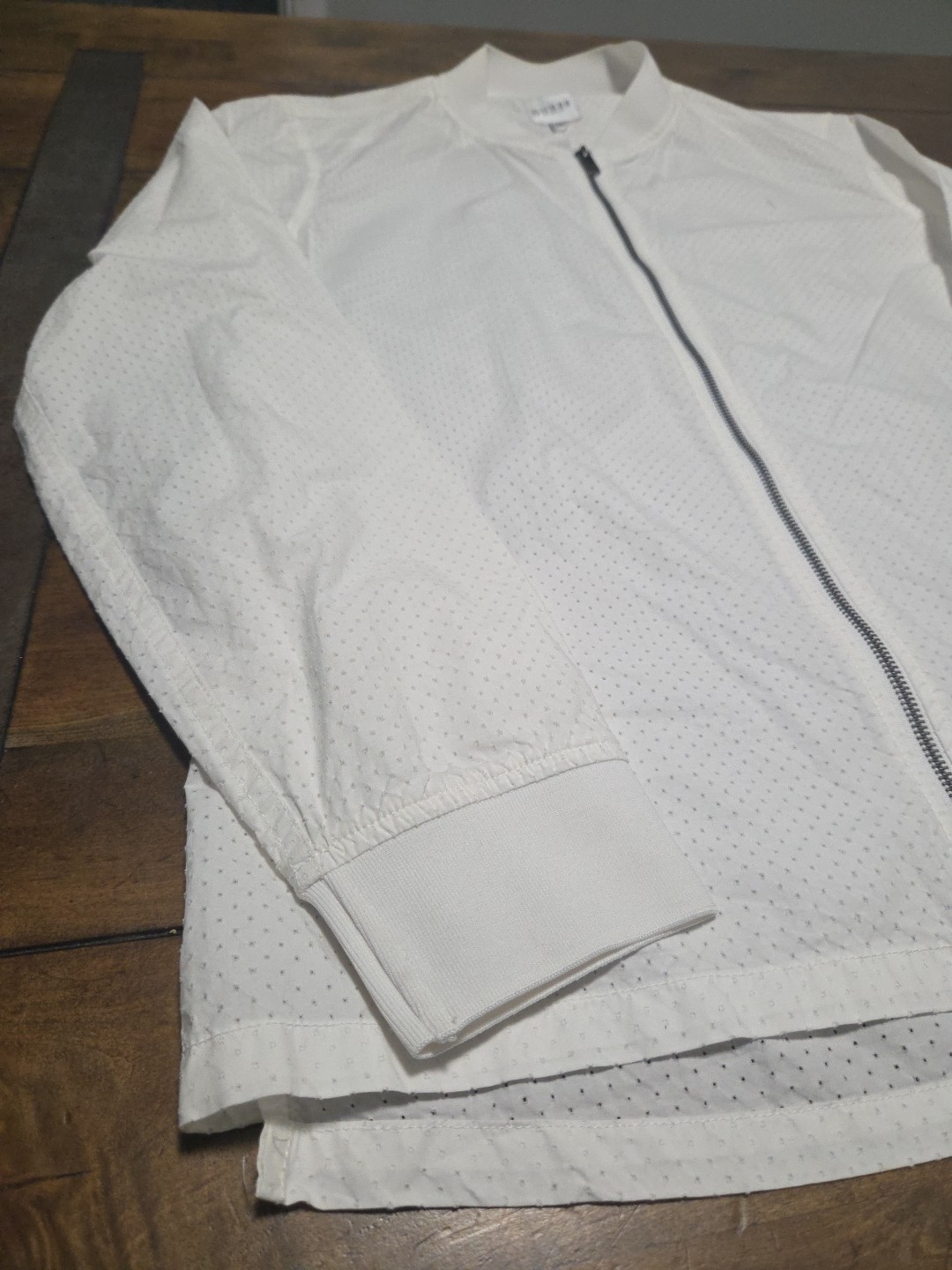 Guess Mens Perforated Mesh Bomber Jacket M White Lightweight Zip Up image 2