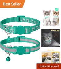 2 Pack Reflective Breakaway Cat Collar with Bell, Turquoise