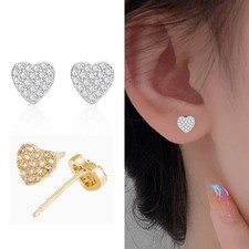 Women 925 Sterling Silver Post Puff Heart CZ Stud Earrings 7mm PE20
