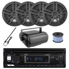 Pyle Marine Bluetooth Receiver w/Cover, 4x 6.5" 180W Speakers, Antenna, Wire