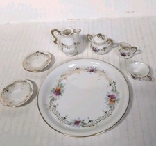 Vintage Miniature Porcelain Tea Set Rose Floral Gold Trim Japan 8pc