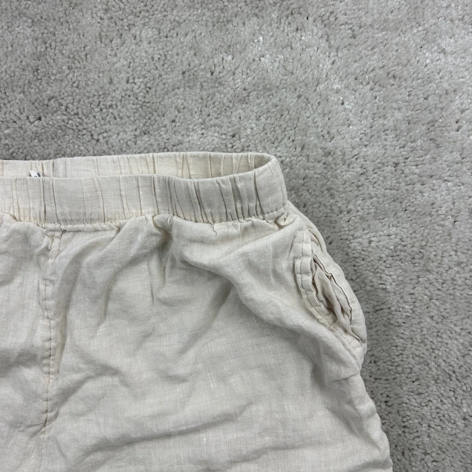 Shorts feminino H&M 100% linho tamanho pequeno bege frente plana bolsos elásticos - Imagem 3 de 4
