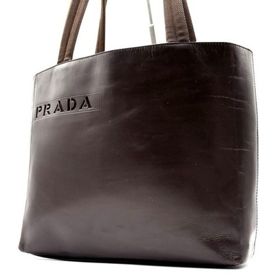 PRADA Leather Tote Bag Auth Brown Women Italy 130962 | eBay
