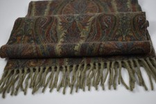 Unbranded Lambswool Cashmere Paisley Green Brown Scarf Shawl Wrap Fringed Italy