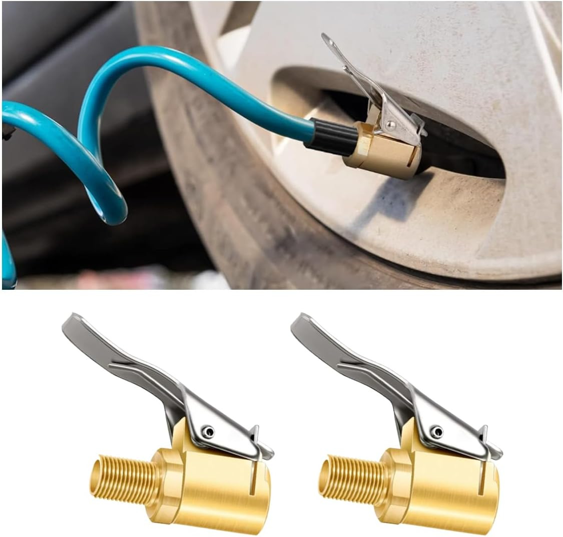 2 Pack Brass Locking Tire Air Chuck Inflator Hose Adapter with Tire Valve Thread
