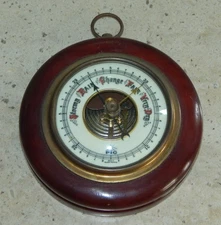 Vintage Antique PIC Germany 5" Round Wood Wall Hanging Barometer Porcelain Face