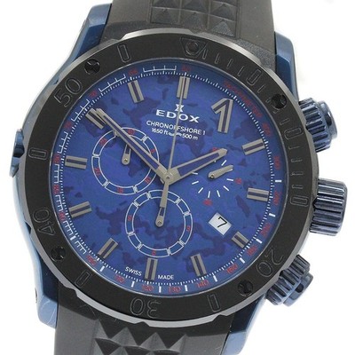 EDOX Chronoffshore 1 Quartz Men Watch SS Rubber Blue Warranty Card