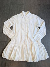Madewell Pinstripe Poplin Cotton Bubble Hem Shirt Dress Button Front M