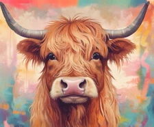 Charming Highland Cow Wall Art Soft Colors Signed Original Art Print