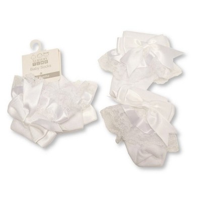 Baby weiße Rüschen Satin Socken-Größe 0-3 Monate