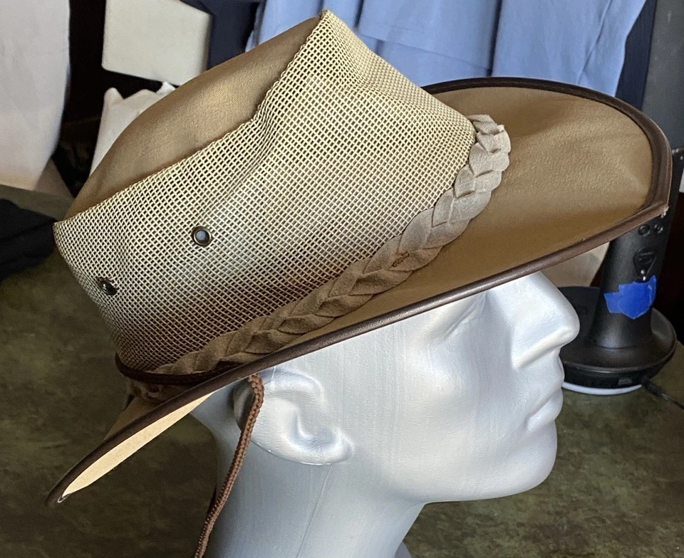 Sombrero australiano Barmah lona ventilada cuero embalable talla mediana Foto 4 de 4