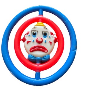 VINTAGE Clown Face Rattle-Happy Sad Face-Plastic-Teether- 2 RINGS MULTICOLORS
