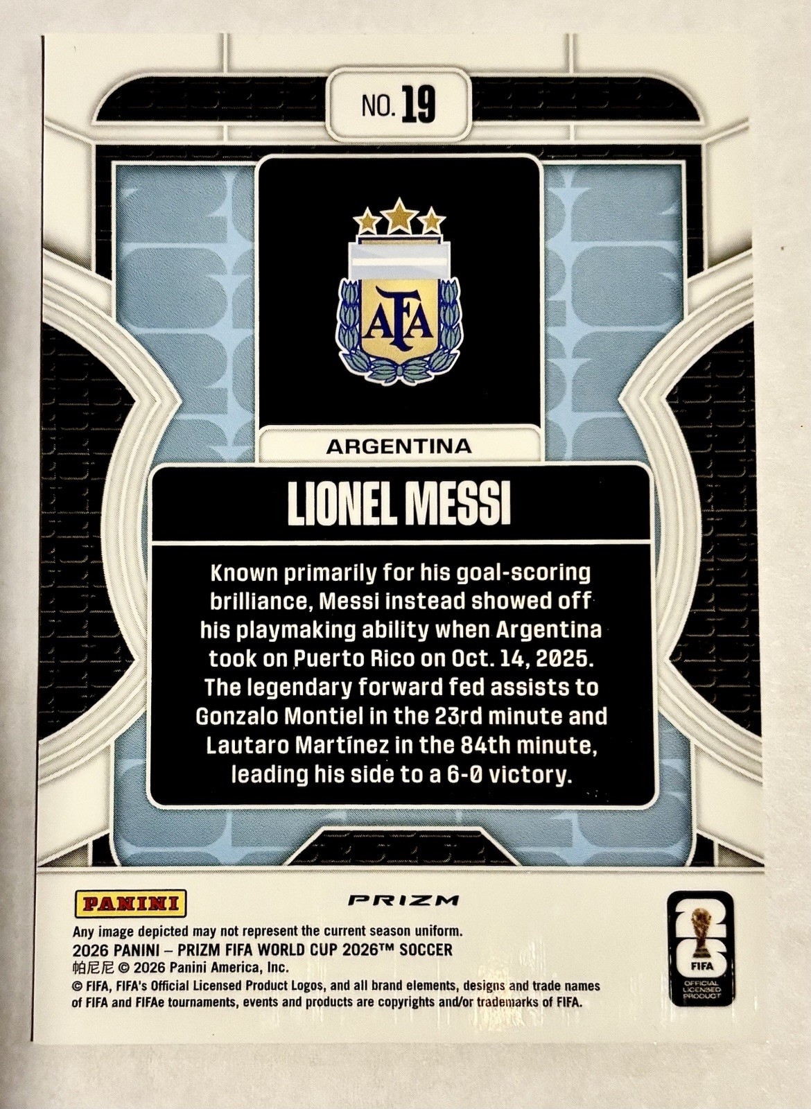 2026 Panini Prizm FIFA World Cup Lionel Messi Phenomenon Silver Prizm #19 view 2