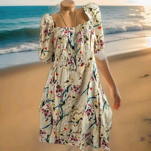 Kleid Sommerkleid Bodyflirt Beige geblümt Kurzarm Gr. 42 bis 52 Damen (5 255) - Bild 1 von 10