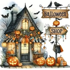 Pumpkin Bat Shop Halloween Diamond Art Kit 13.8 Inch 5D Craft