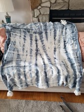 RACHEL ZOE Blue Tie Dye Coastal Theme Throw Blanket