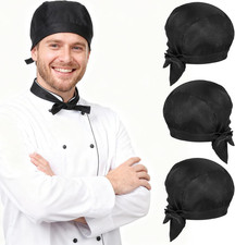 3 Pack Tie Back Chef Hats, Adjustable Chefs Hats for Adults Chefs Bandana