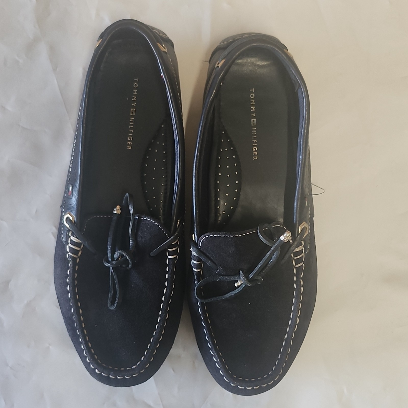 Tommy Hilfiger Women"s Navy Leather Moccasin Cushioned Comfort Shoes US 9