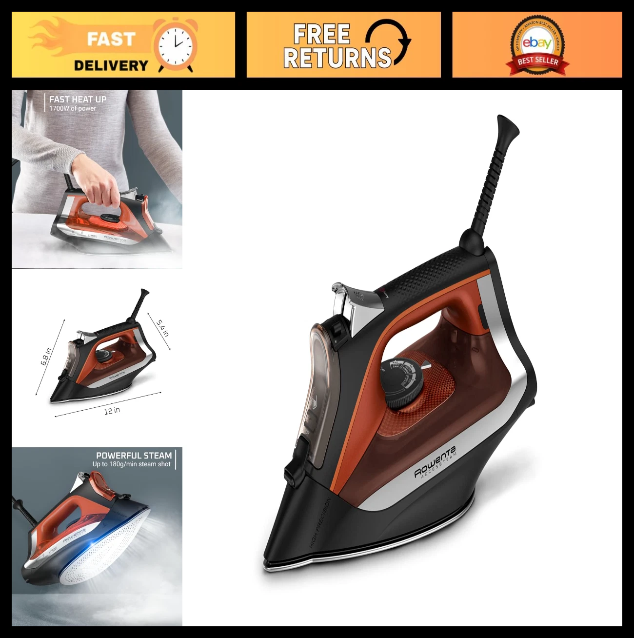 Powerful Clothes Steamer & Iron - Vertical Steaming, Anti-Drip, Maximum Steam, R