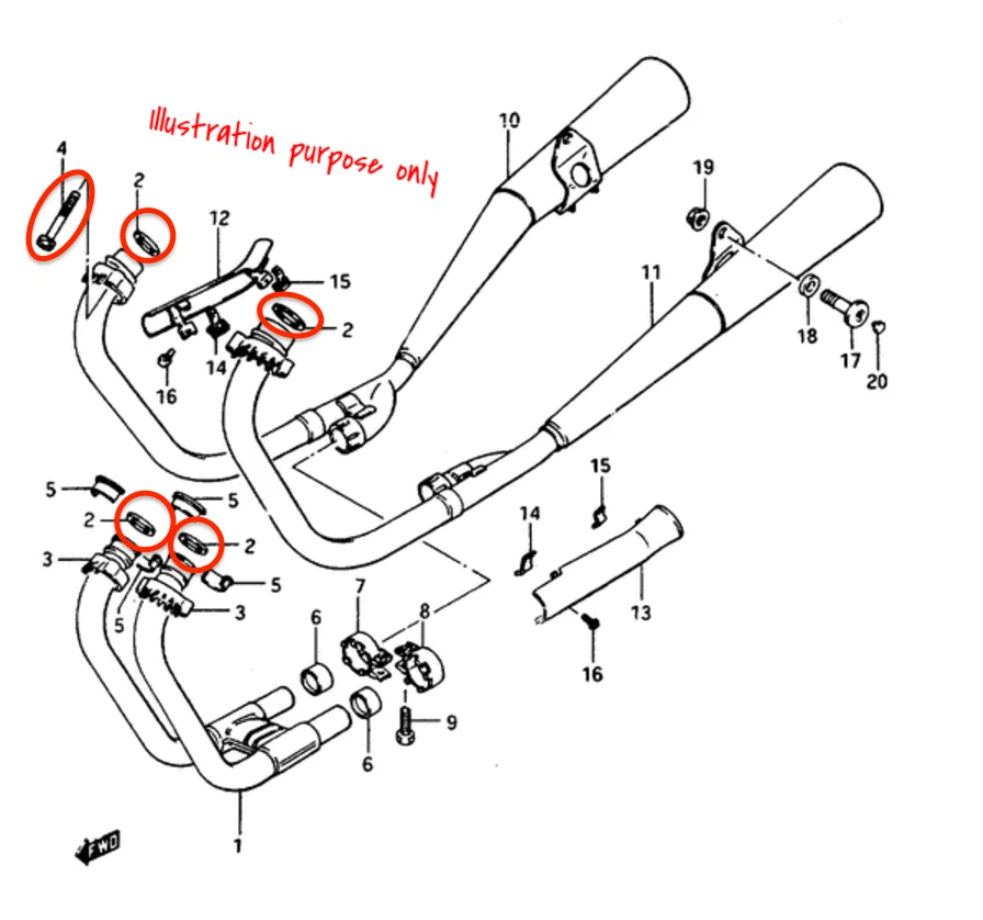 Juego de reparación de juntas de colector de escape Suzuki GS1100E/S 1983 # GS1150 (todos) 1984-86 Foto 2 de 2