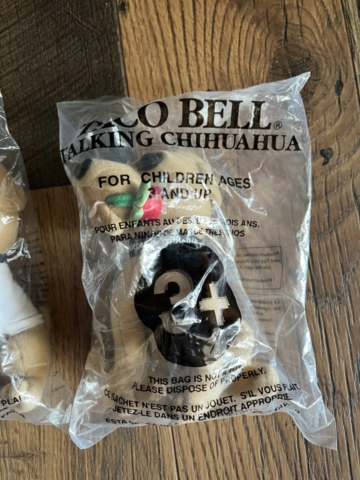 VTG 3 Taco Bell Chihuahua Plush Toy In Their Original Packs 1 Works 2 No Sound - Image 4 of 4