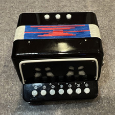 Mini Button Accordion Concertina Toy Instrument, Black w/ Red/Blue/White Bellows