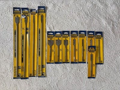 Set of 11 IRWIN Speedbor Wood Boring Bits - Many Sizes, some extended 16'' - NEW