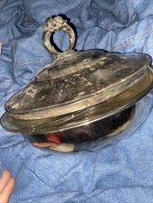 Silver Serving Bowl Glass Bowl And Lid Casserole Has Tarnish English Mrrs Bowl