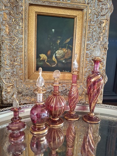 5 Vintage Egyptian Hand Blown Glass 'Perfume' Scent Bottles with Stoppers - Picture 16 of 21