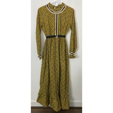 VTG 70s Women Unbranded prairie long sleeve geometric floral maxi dress 4 (S)