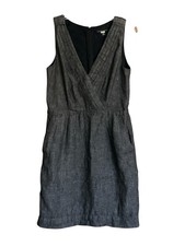 BANANA REPUBLIC 100% Linen Career Casual Work Sheath Gray Lined Dress Women 10