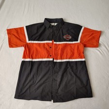 Harley Davidson Shirt Mechanic Shop Black Orange Embroidered Logo Work L