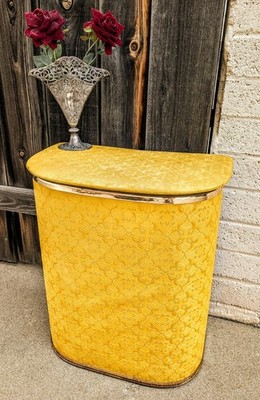 1950s Detecto Laundry Hamper - Gold Brocade Mid Century Clothing Bin MCM Regency