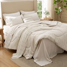 7 Pieces Comforter Set Premium Geometric King 07 - Cream - Wavy Quilted