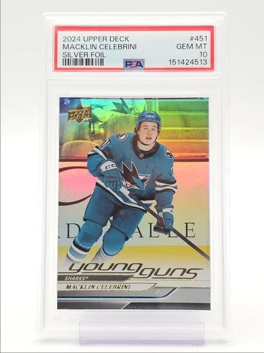 MACKLIN CELEBRINI 2024-25 UD YOUNG GUNS SILVER FOIL ROOKIE 451 RC GEM PSA 10