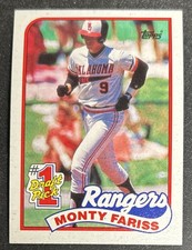 1989 Topps Monty Fariss #1 Draft Pick Rookie #177 Rangers Black Spots On Card. rookie card picture