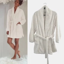 Natori White Cream Sherpa Robe L/XL Plush Soft Cozy Spa Loungewear