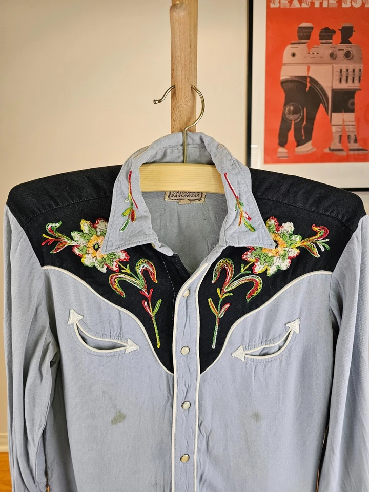 CAMISA VAQUERA WESTERN GABARDINA BAR C VINTAGE 40' 50' H TALLA MEDIANA Foto 3 de 4