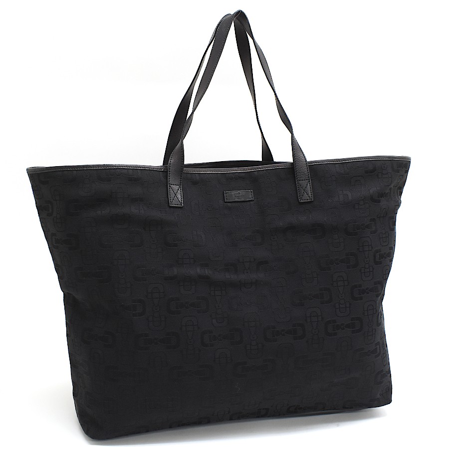 Gucci Black Canvas Horsebit Tote Bag Authentic Pre-Owned Shoulder Bag-image