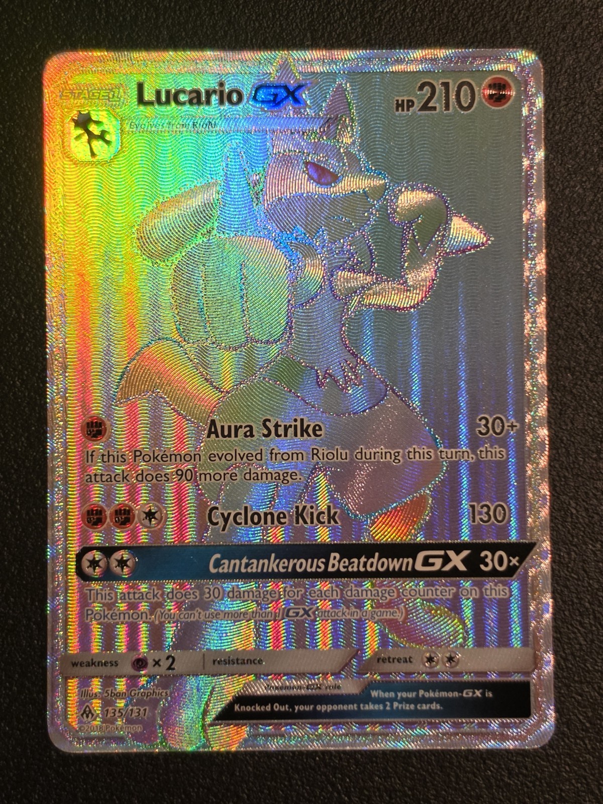 Lucario GX  - 135/131 Forbidden Light Sun & Moon Rainbow