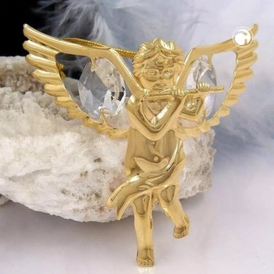 Engel mit Flöte hochwertigen 24-Karat-Gold-Plattierung Glasstein Kristallglas