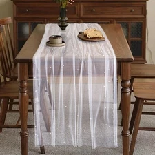 6 PCS 31.5x118 In Pearl Table Runner White Tulle Cloth Wedding Party Decor