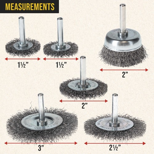 6pc Abrasive Wire Wheel and Cup Brush Set, 1/4" Drill Shank, Grind Remove Rust - Picture 3 of 5